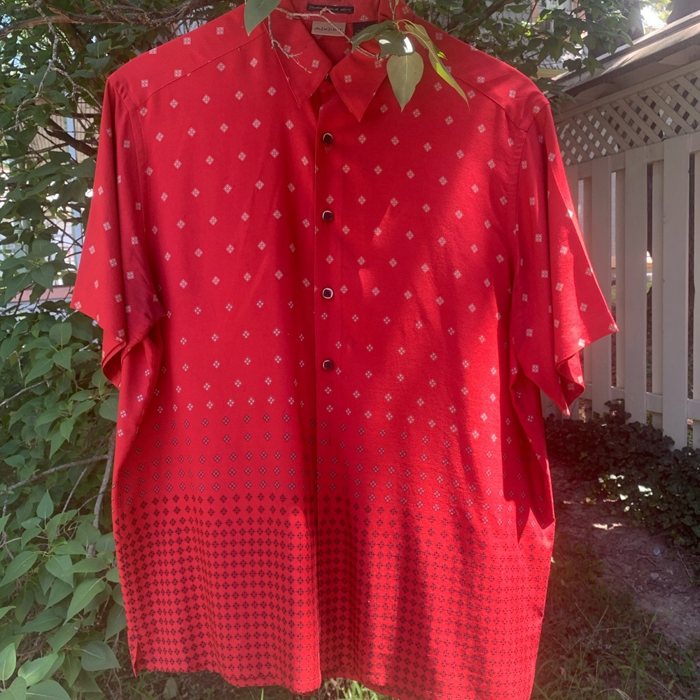 Axist Men's Red Patterned Dress Silk Shirt